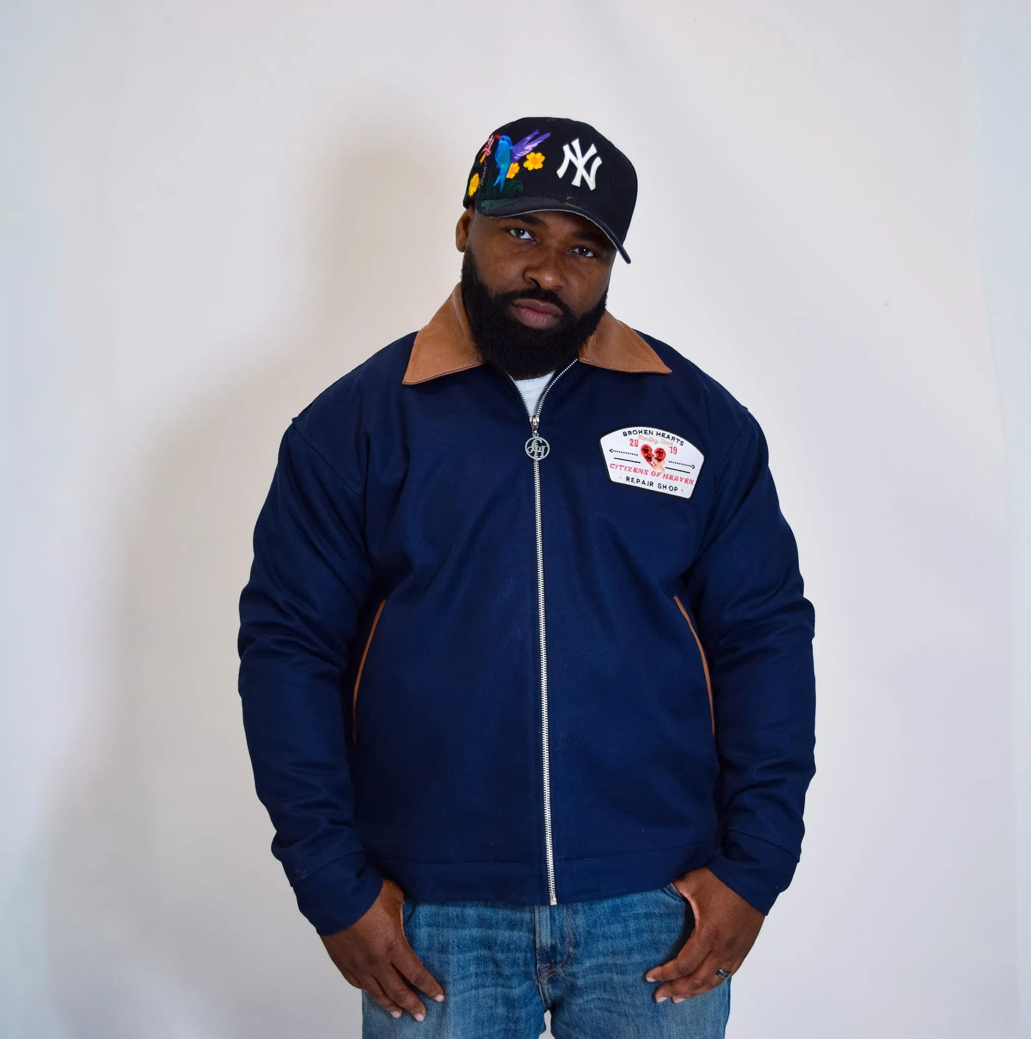 Broken Hearts Repair Shop Trucker Jacket- Navy