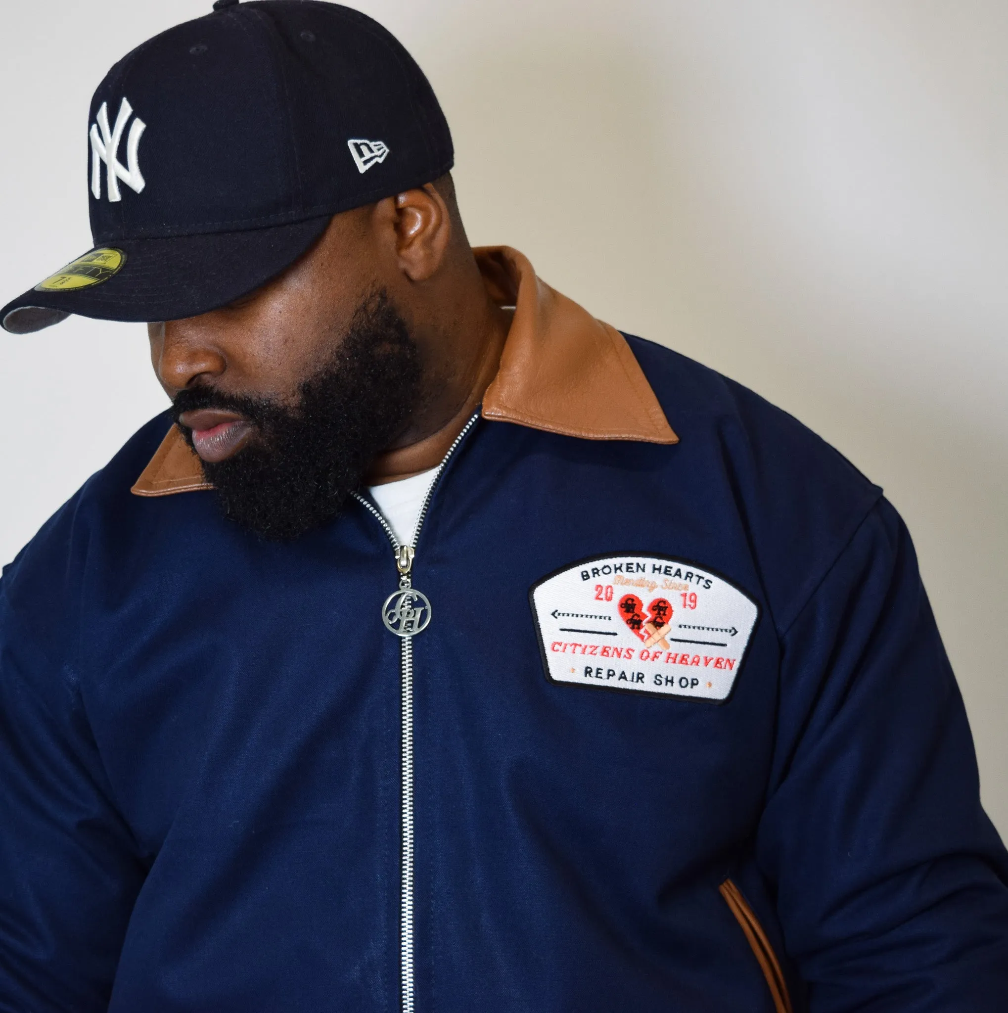 Broken Hearts Repair Shop Trucker Jacket- Navy