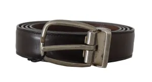 Brown Leather Gray Detachable Buckle Belt