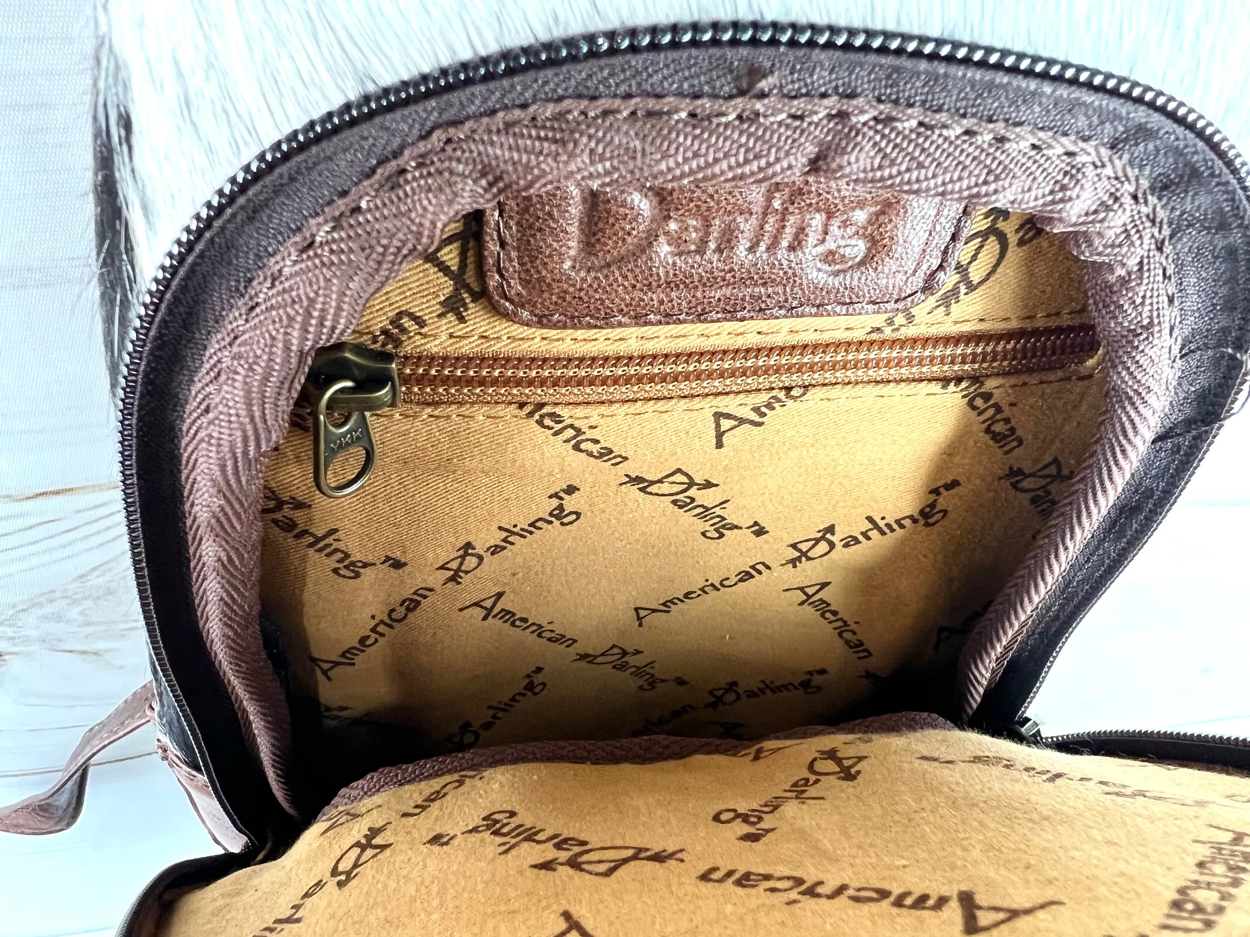 Brown Pattern Cowhide Floral Tooled Swatch Leather Western Backpack