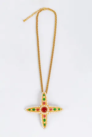 Cabochon Cross Detachable Brooch Pendant Necklace
