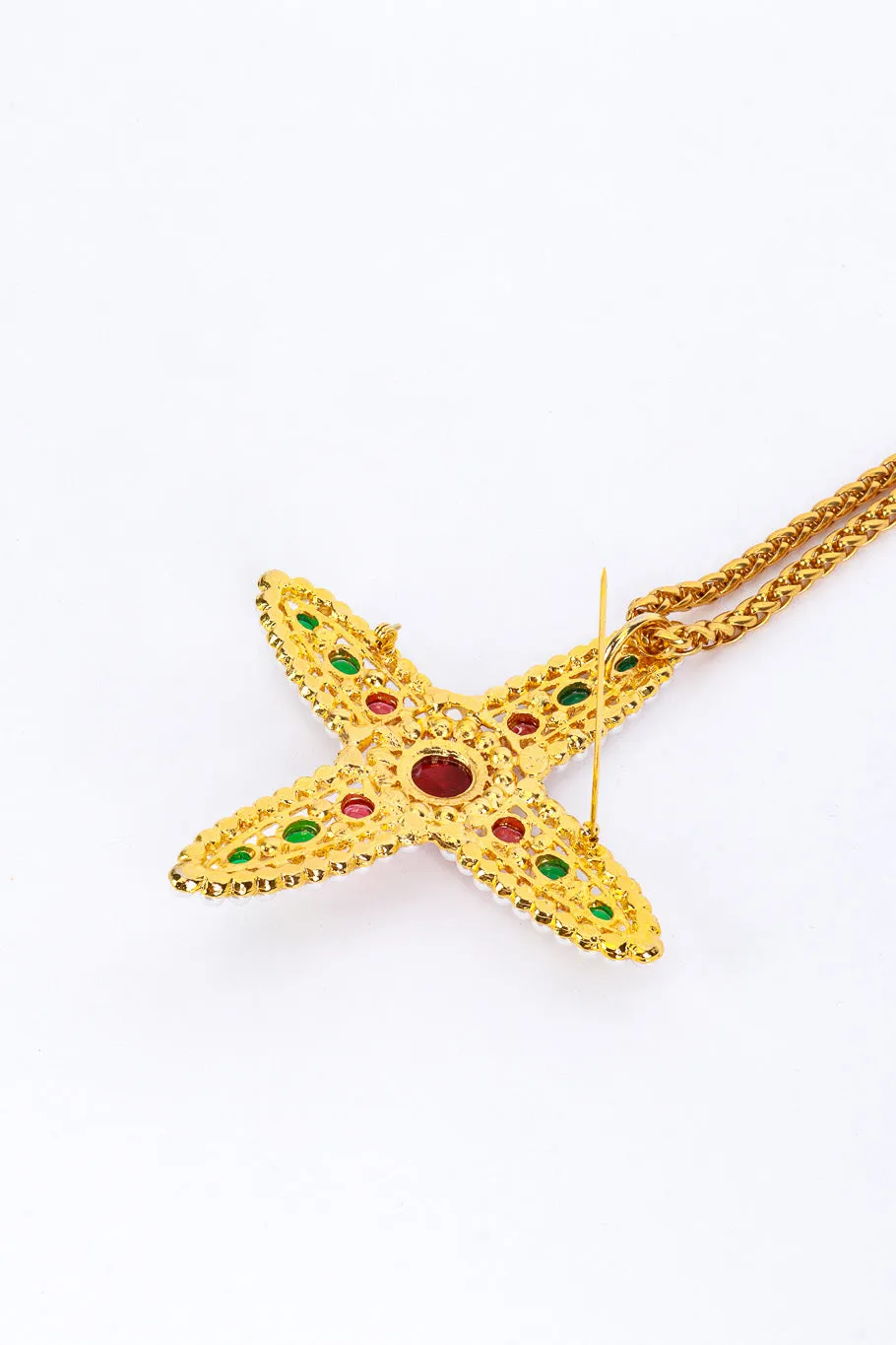 Cabochon Cross Detachable Brooch Pendant Necklace