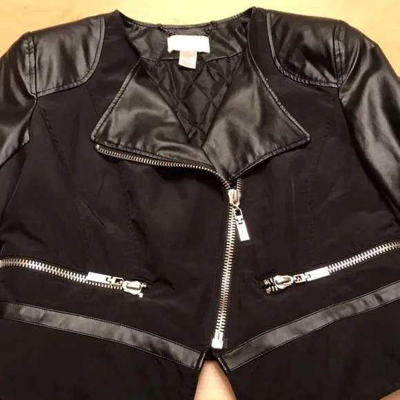 Cache Black Faux Leather and Nylon Jacket Sz L