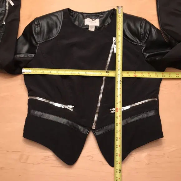 Cache Black Faux Leather and Nylon Jacket Sz L