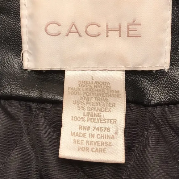 Cache Black Faux Leather and Nylon Jacket Sz L