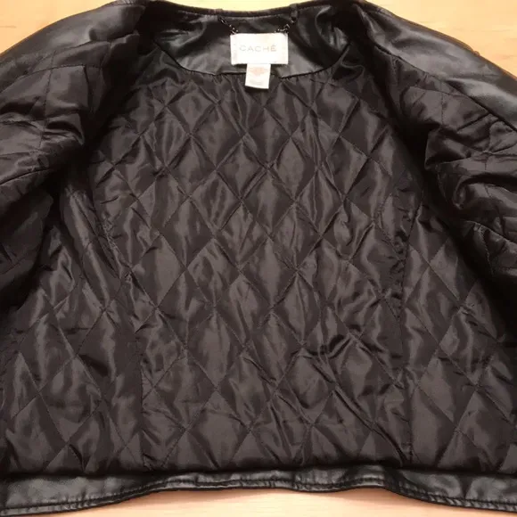 Cache Black Faux Leather and Nylon Jacket Sz L