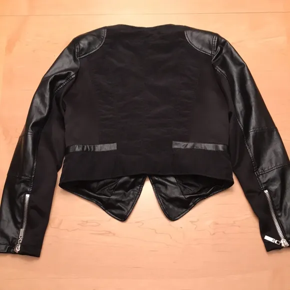 Cache Black Faux Leather and Nylon Jacket Sz L