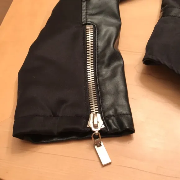 Cache Black Faux Leather and Nylon Jacket Sz L