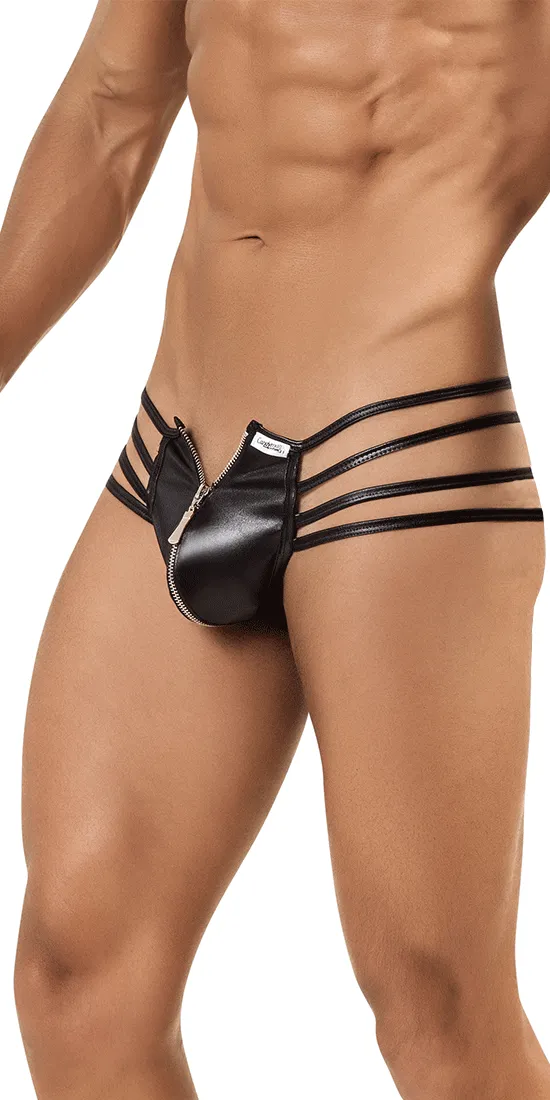 Candyman 99140 All Zipped Up Thong Black