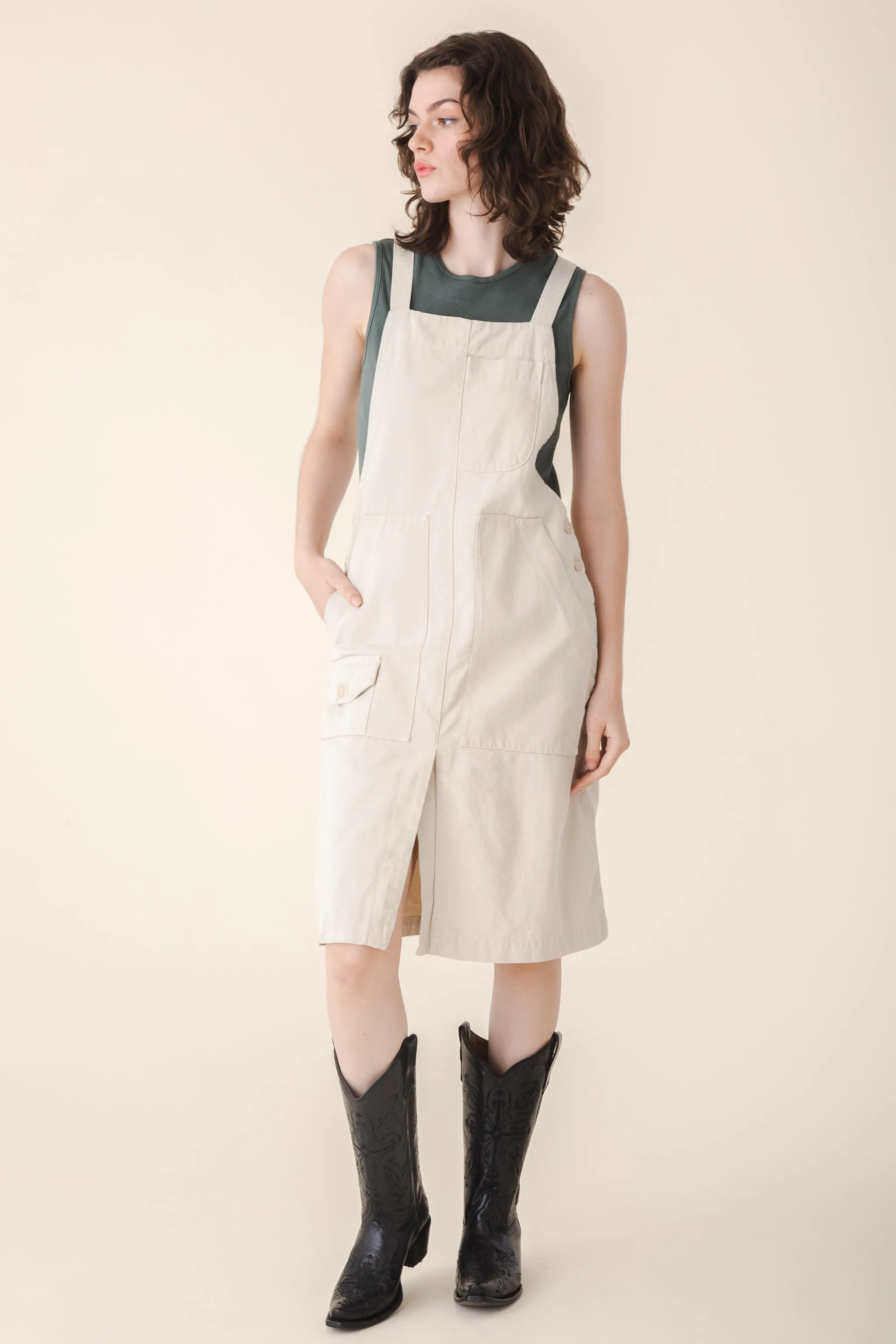 Canvas Overall Dress in Oyster