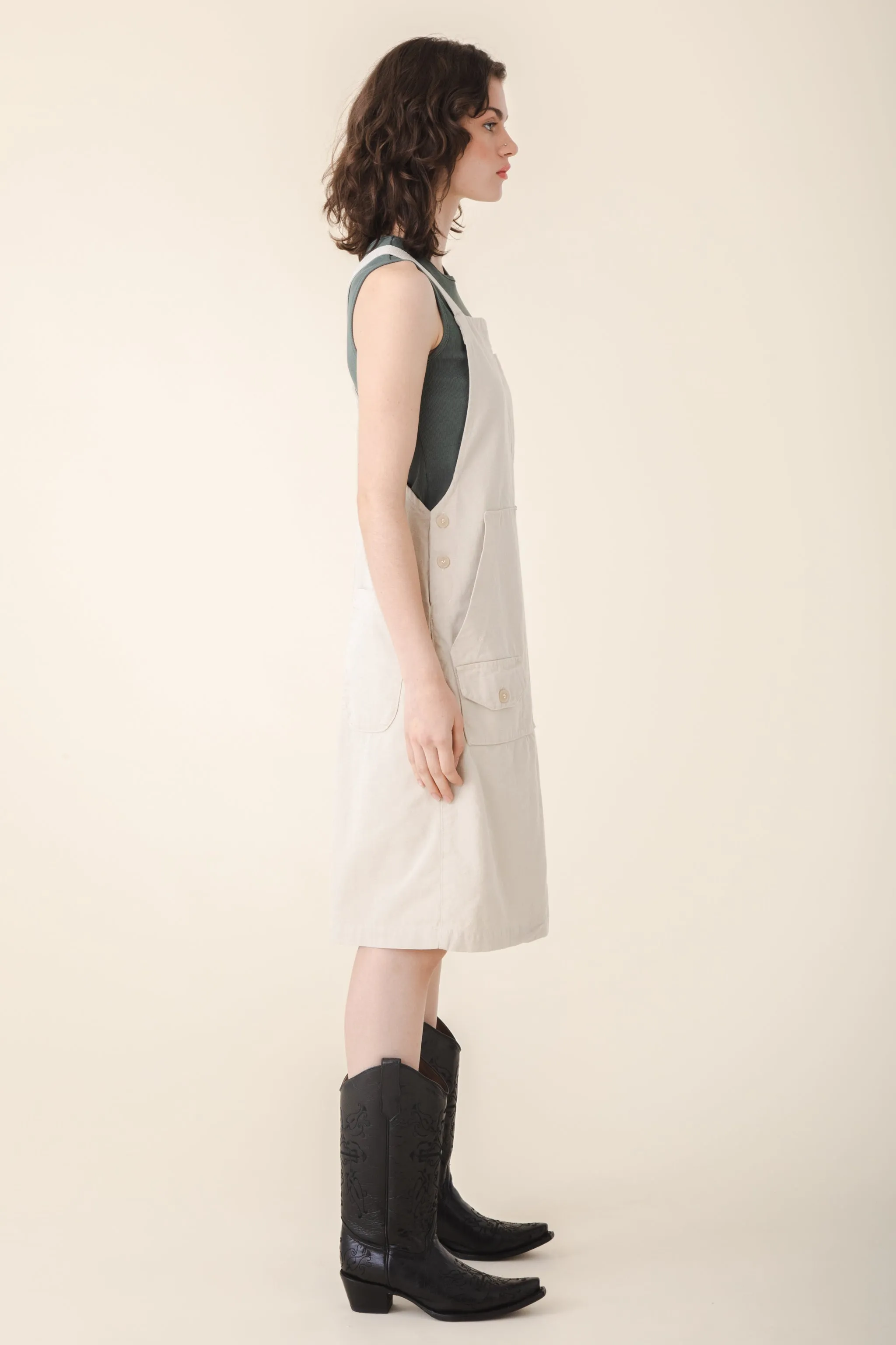 Canvas Overall Dress in Oyster