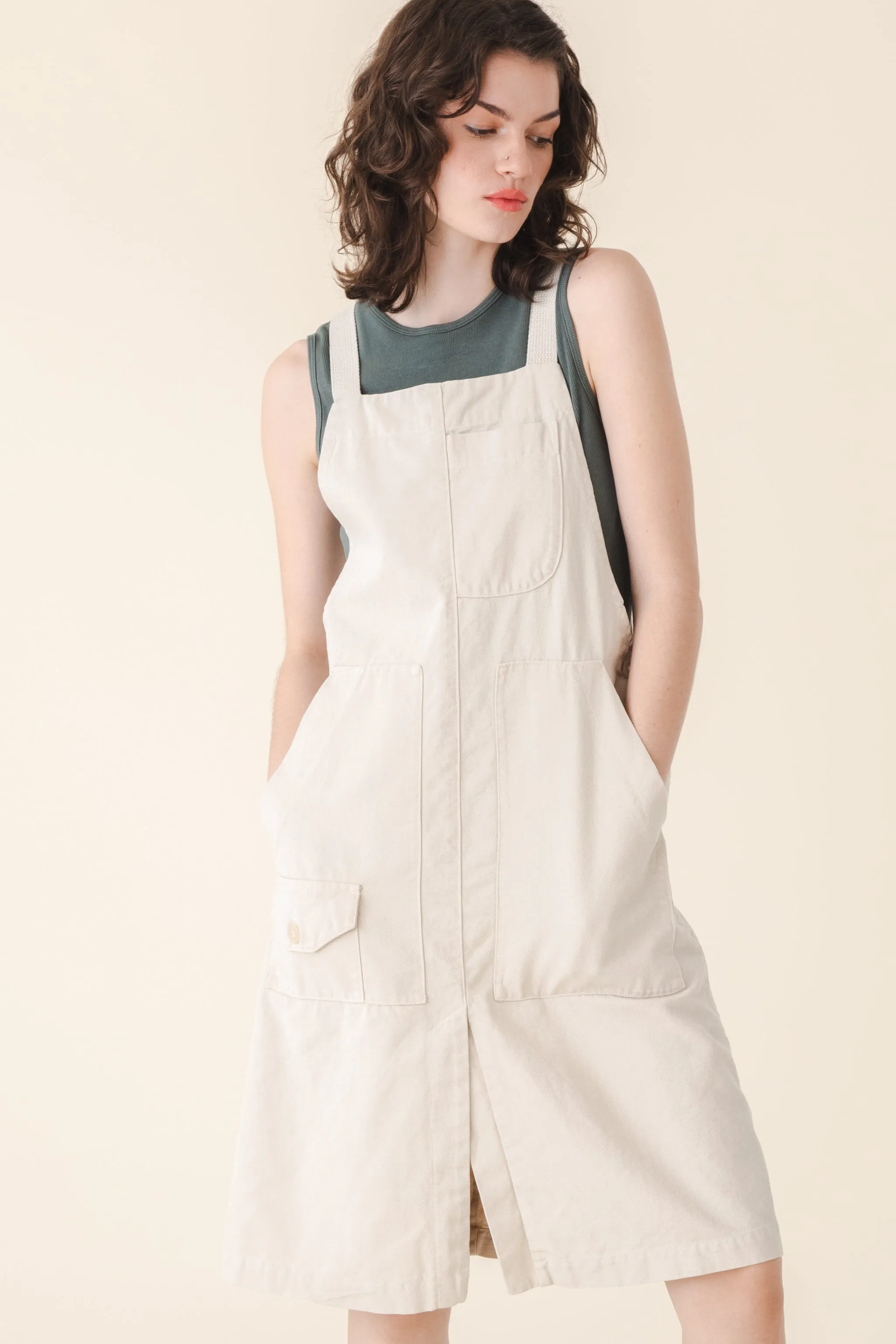 Canvas Overall Dress in Oyster