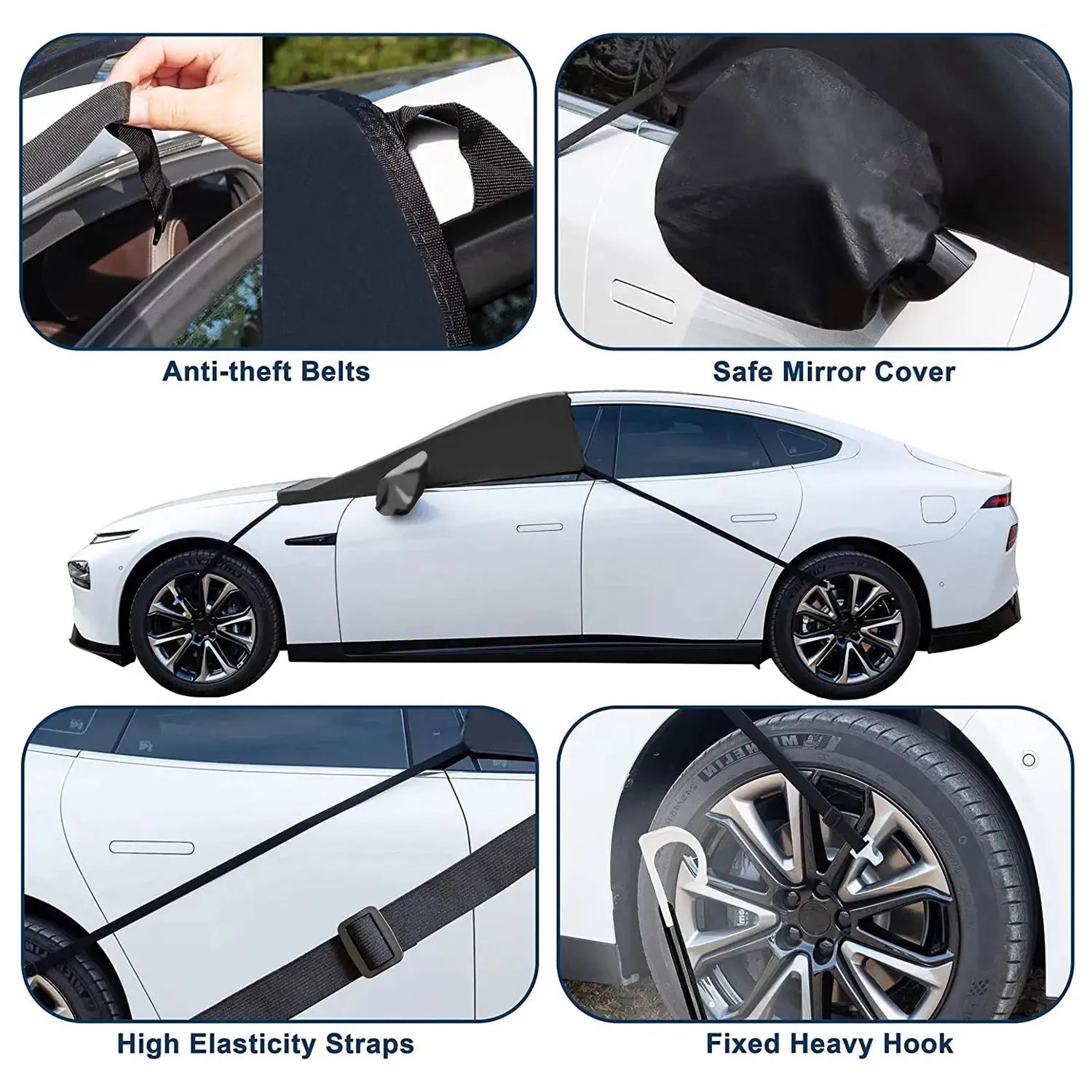Car Windshield Snow Cover, Custom-Fit For Car, Large Windshield Cover for Ice and Snow Frost with Removable Mirror Cover Protector, Wiper Front Window Protects Windproof UV Sunshade Cover WAUE235