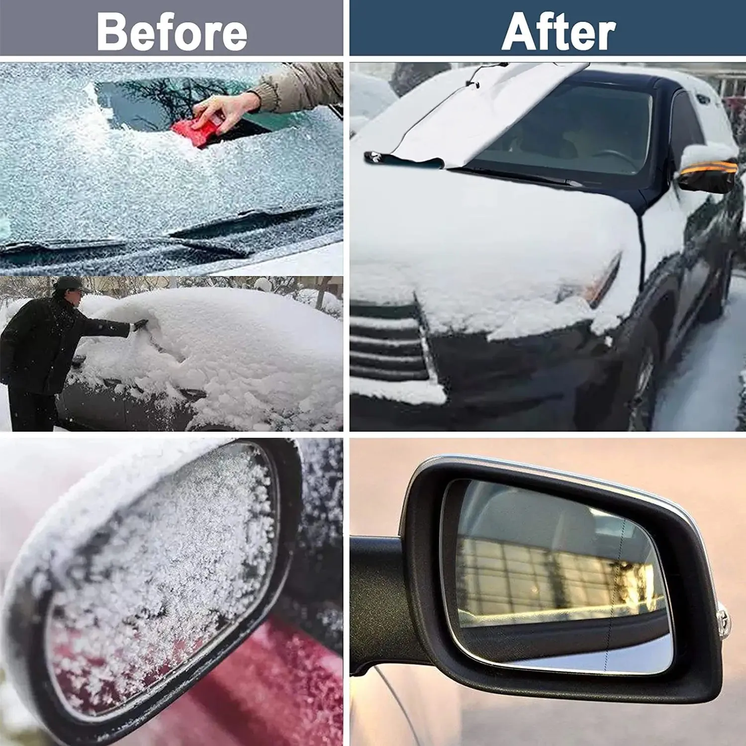 Car Windshield Snow Cover, Custom-Fit For Car, Large Windshield Cover for Ice and Snow Frost with Removable Mirror Cover Protector, Wiper Front Window Protects Windproof UV Sunshade Cover WAUE235