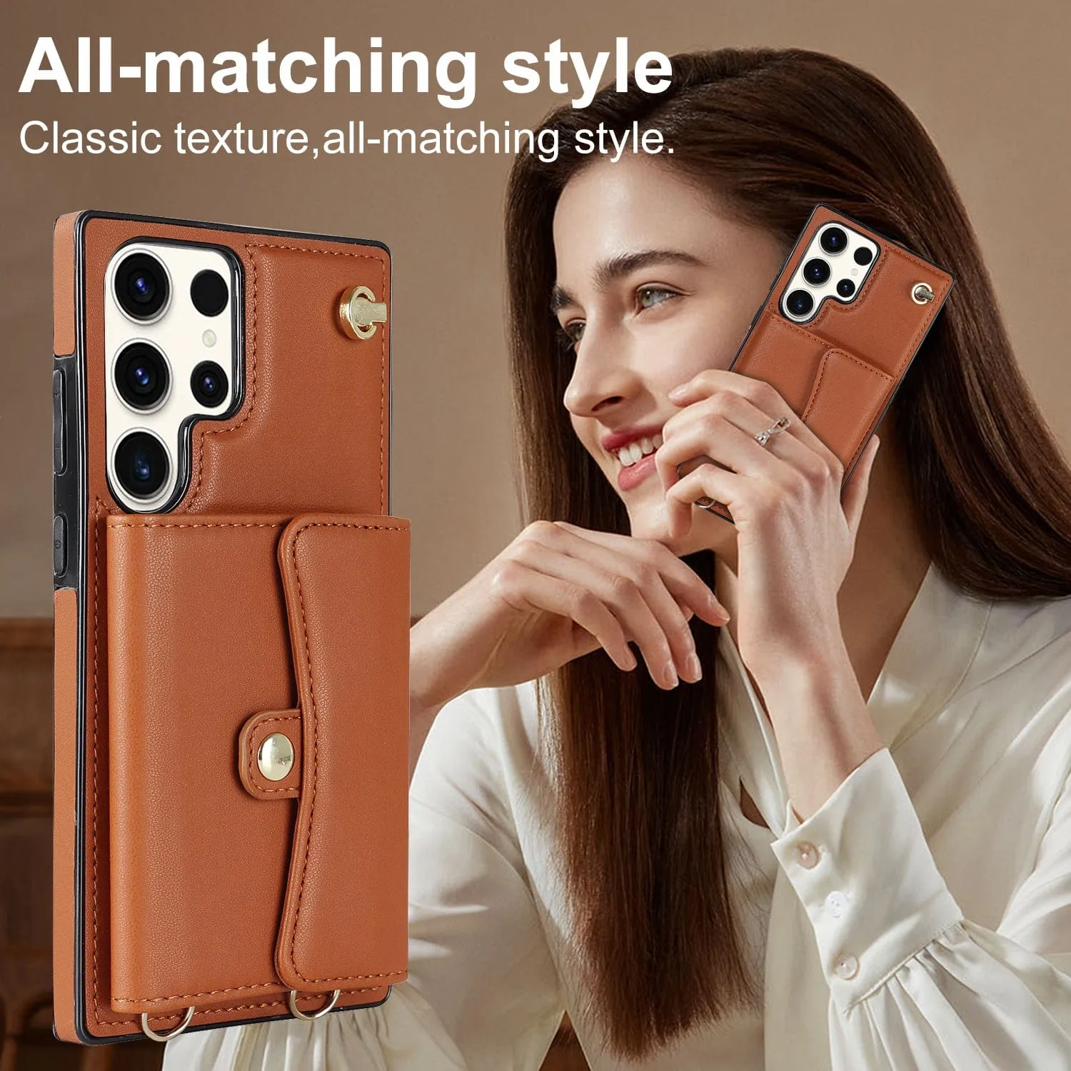 Cardholder Leather Case With Lanyard for Samsung S Series