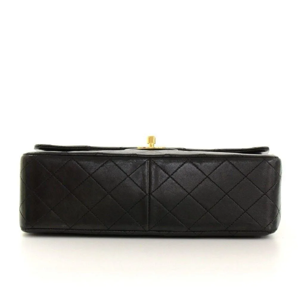 CHANEL 2.55 10" Tall Double Flap Black Quilted Leather Shoulder Bag Vintage