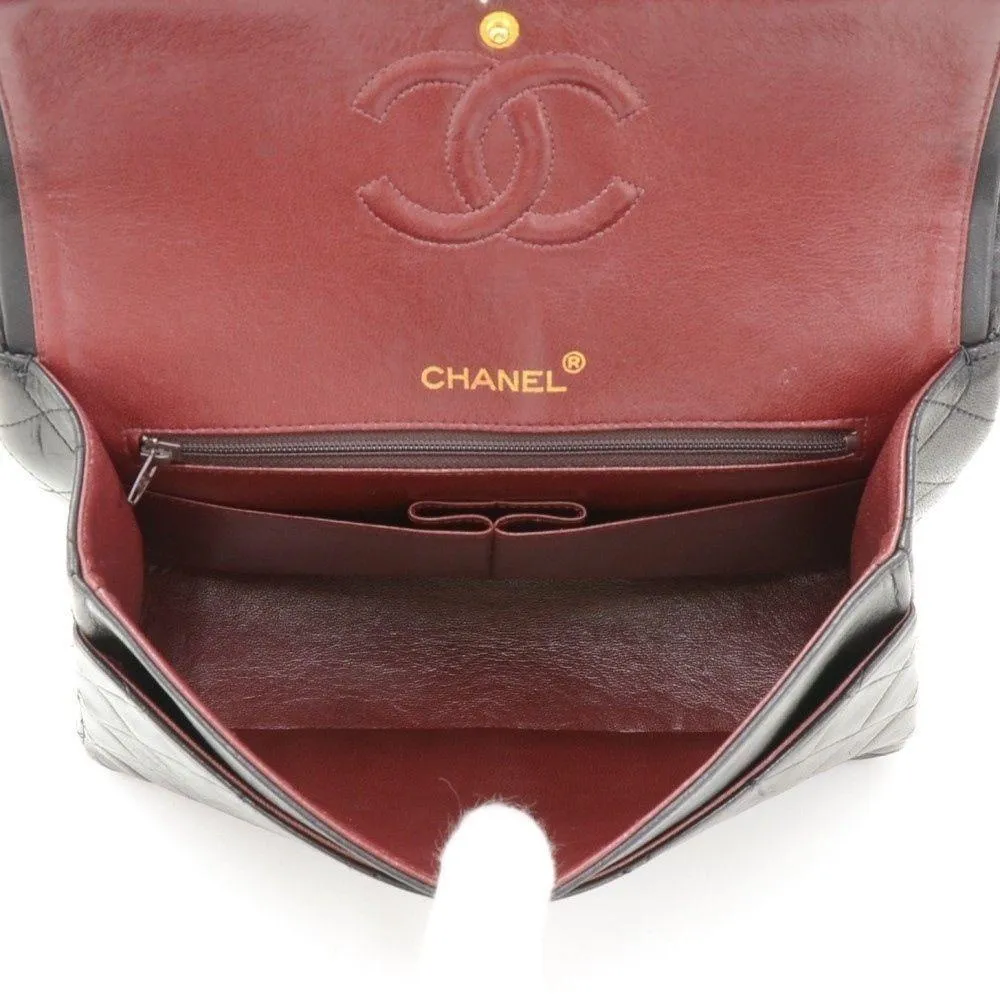 CHANEL 2.55 10" Tall Double Flap Black Quilted Leather Shoulder Bag Vintage
