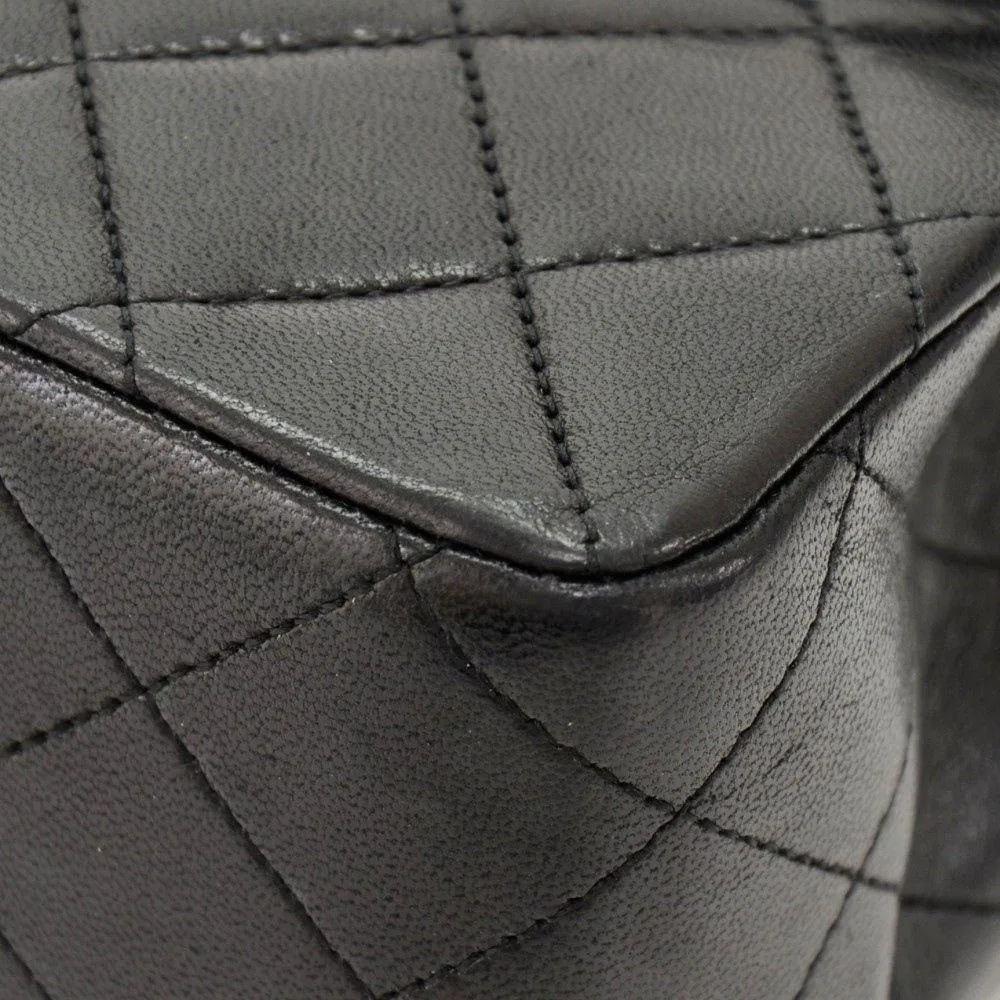 CHANEL 2.55 10" Tall Double Flap Black Quilted Leather Shoulder Bag Vintage