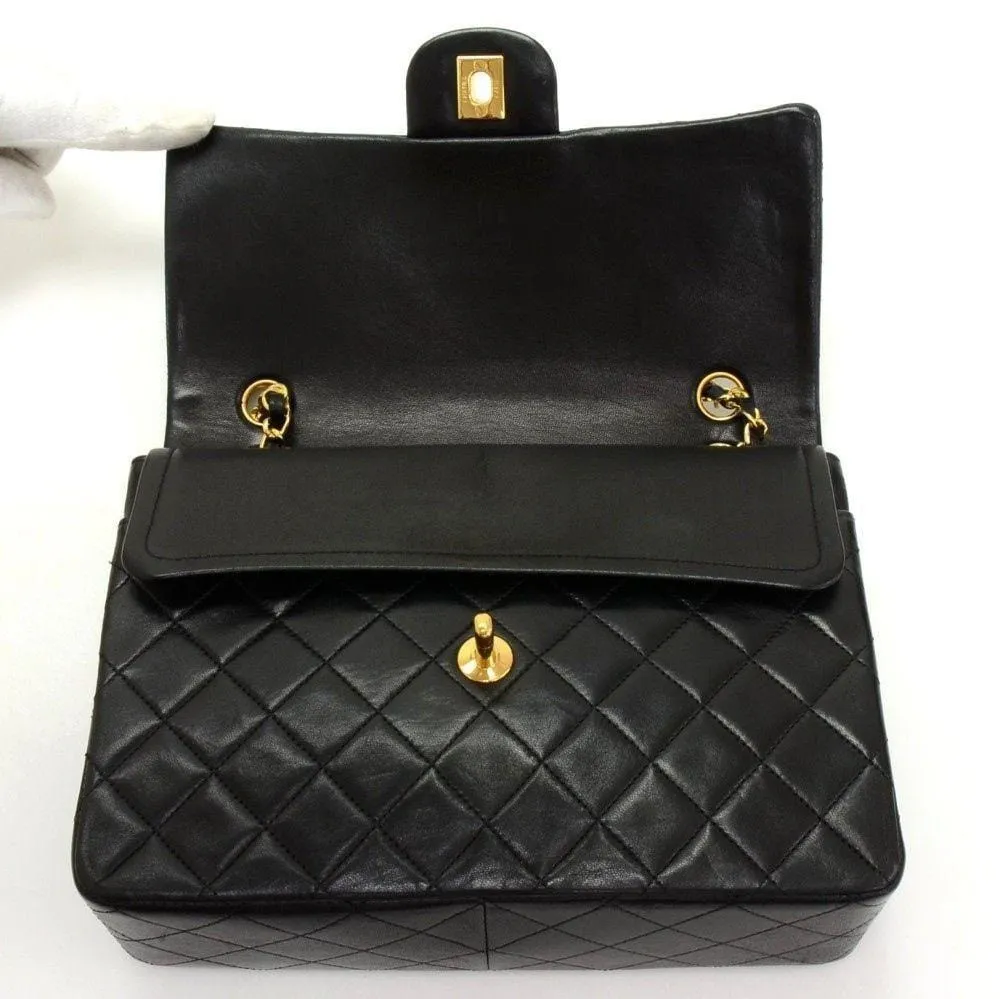 CHANEL 2.55 10" Tall Double Flap Black Quilted Leather Shoulder Bag Vintage