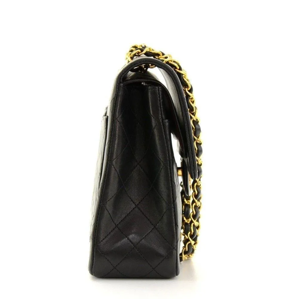 CHANEL 2.55 10" Tall Double Flap Black Quilted Leather Shoulder Bag Vintage