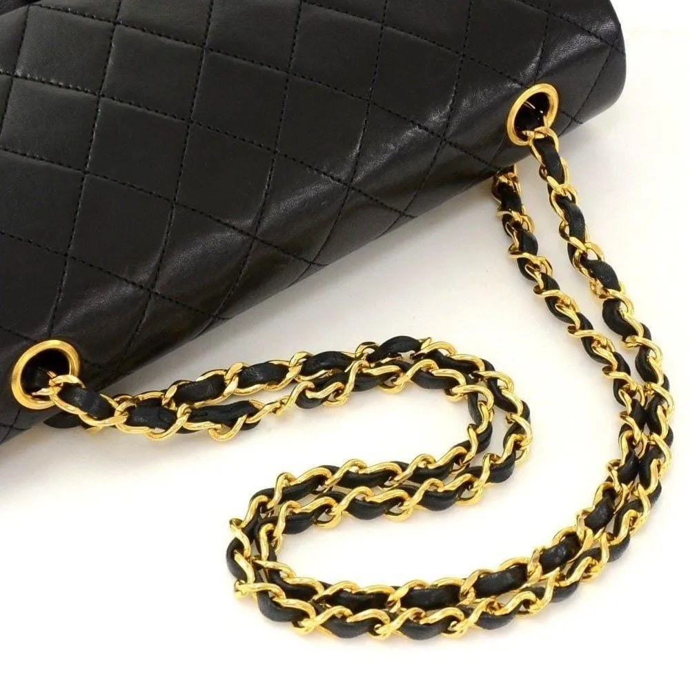 CHANEL 2.55 10" Tall Double Flap Black Quilted Leather Shoulder Bag Vintage