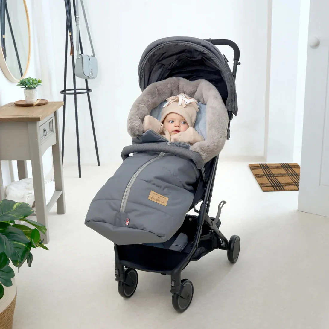 Clair De Lune Grey Cocoon Pushchair Footmuff with Faux Fur