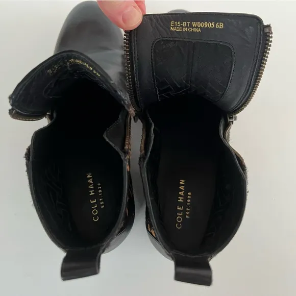 Cole Haan Women's Oak Boot Genuine Calf Hair Leather Zip Booties, size 6