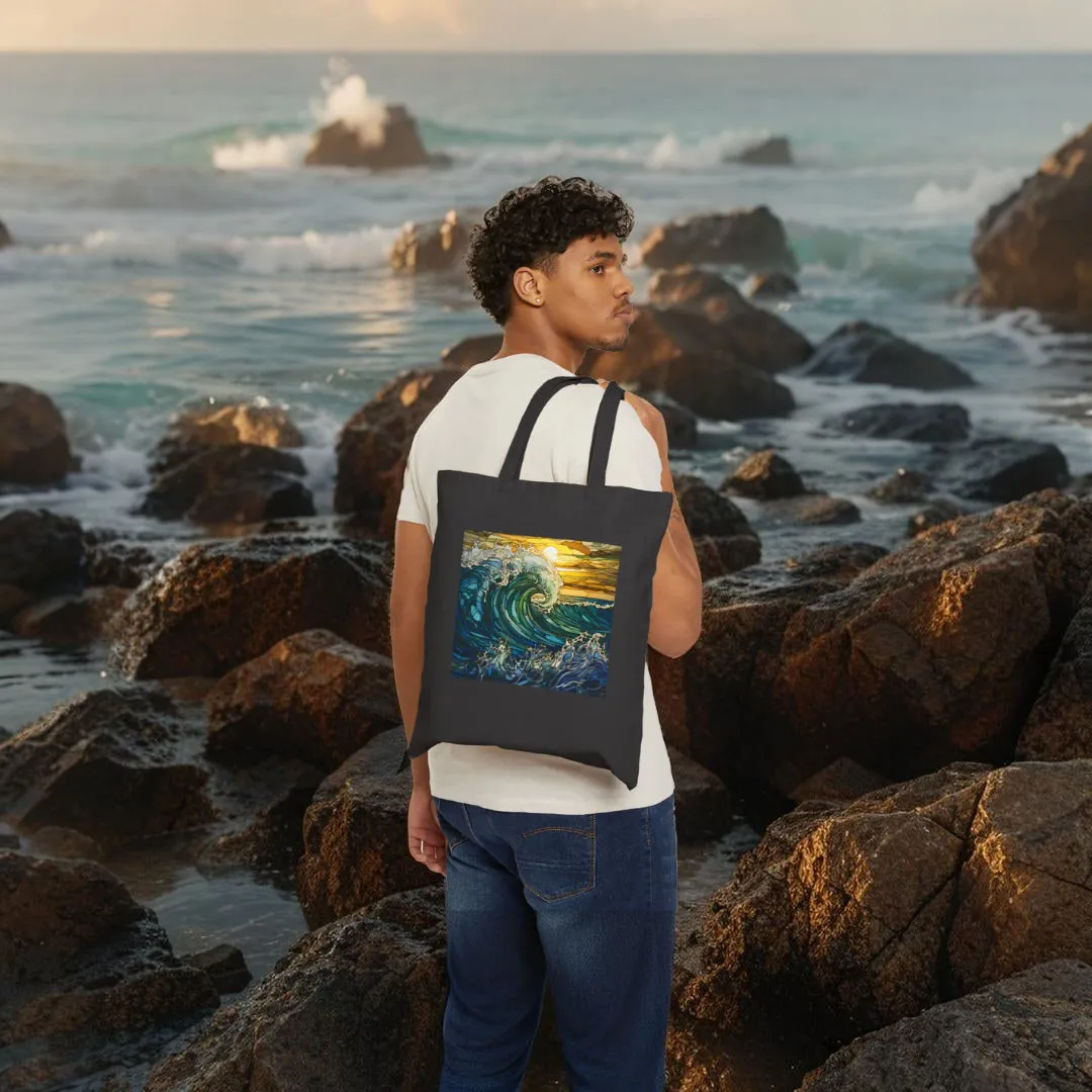 Cotton Canvas Tote Bag - Ocean Waves