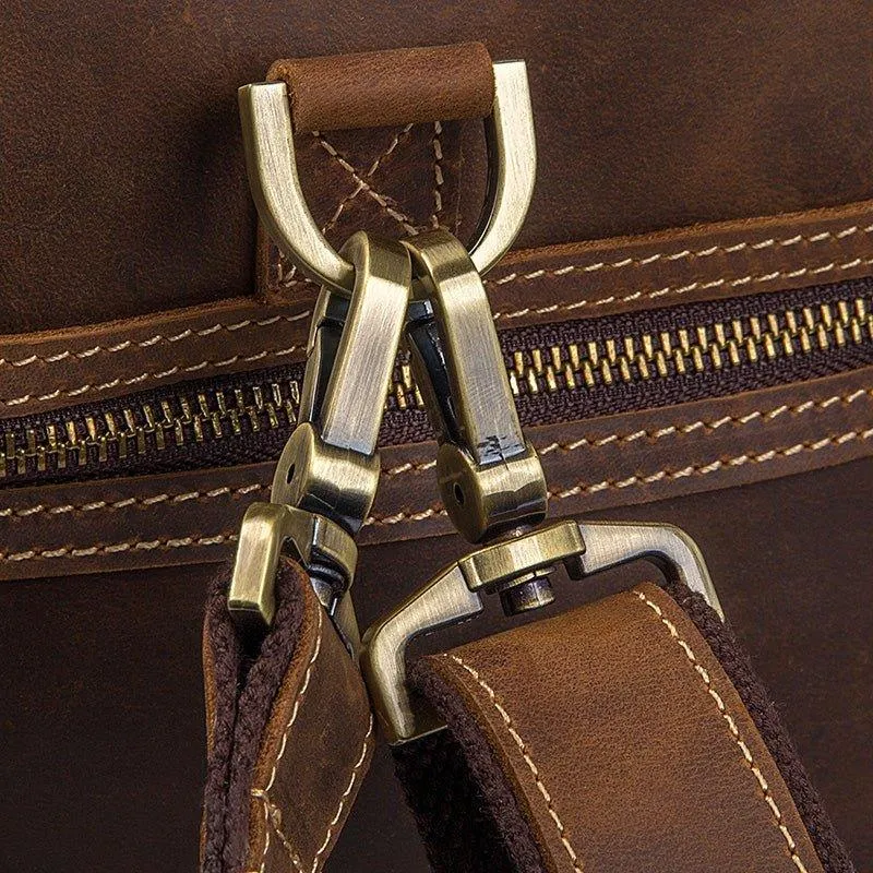 Crazy Horse Leather Weekend Bag Men Large Brown