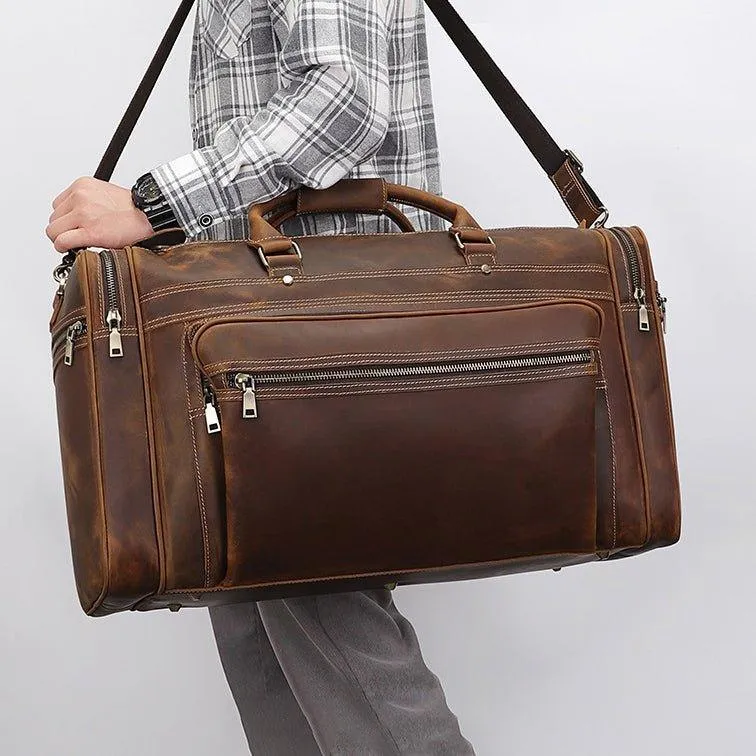 Crazy Horse Leather Weekend Bag Men Large Brown