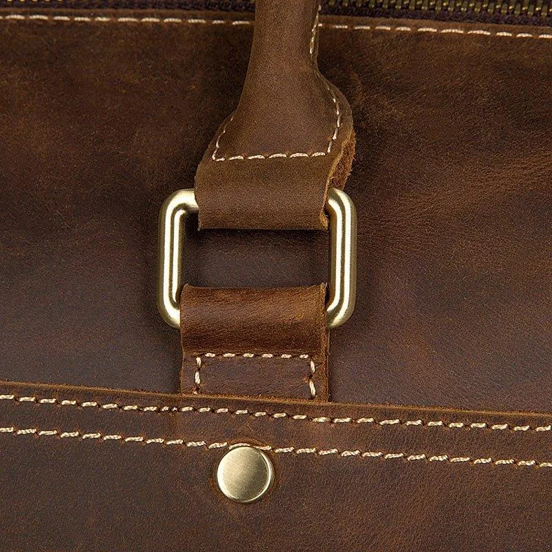 Crazy Horse Leather Weekend Bag Men Large Brown