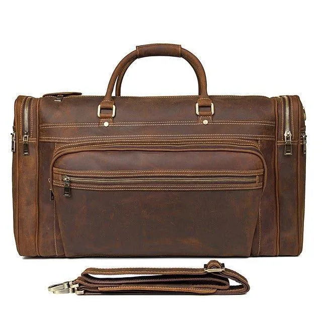 Crazy Horse Leather Weekend Bag Men Large Brown
