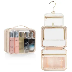 CUBETASTIC Clear Makeup Bags, Travel Make Up Organizer Storage Case, Hanging Toiletry Bag with Zipper Compartment, Small Travel Bag for Toiletries Portable Cosmetic Skincare Pouch with Handle