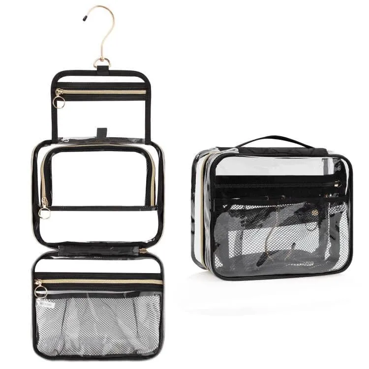 CUBETASTIC Clear Toiletry Bag for Men and Women, Transparent Travel Toiletry Bag with 360° Hanging Hook, Portable Makeup Cosmetic Organizer Case for Travelling Toiletries Accessories