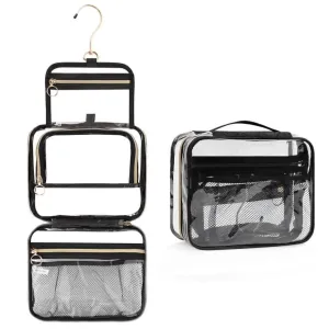 CUBETASTIC Clear Toiletry Bag for Men and Women, Transparent Travel Toiletry Bag with 360° Hanging Hook, Portable Makeup Cosmetic Organizer Case for Travelling Toiletries Accessories