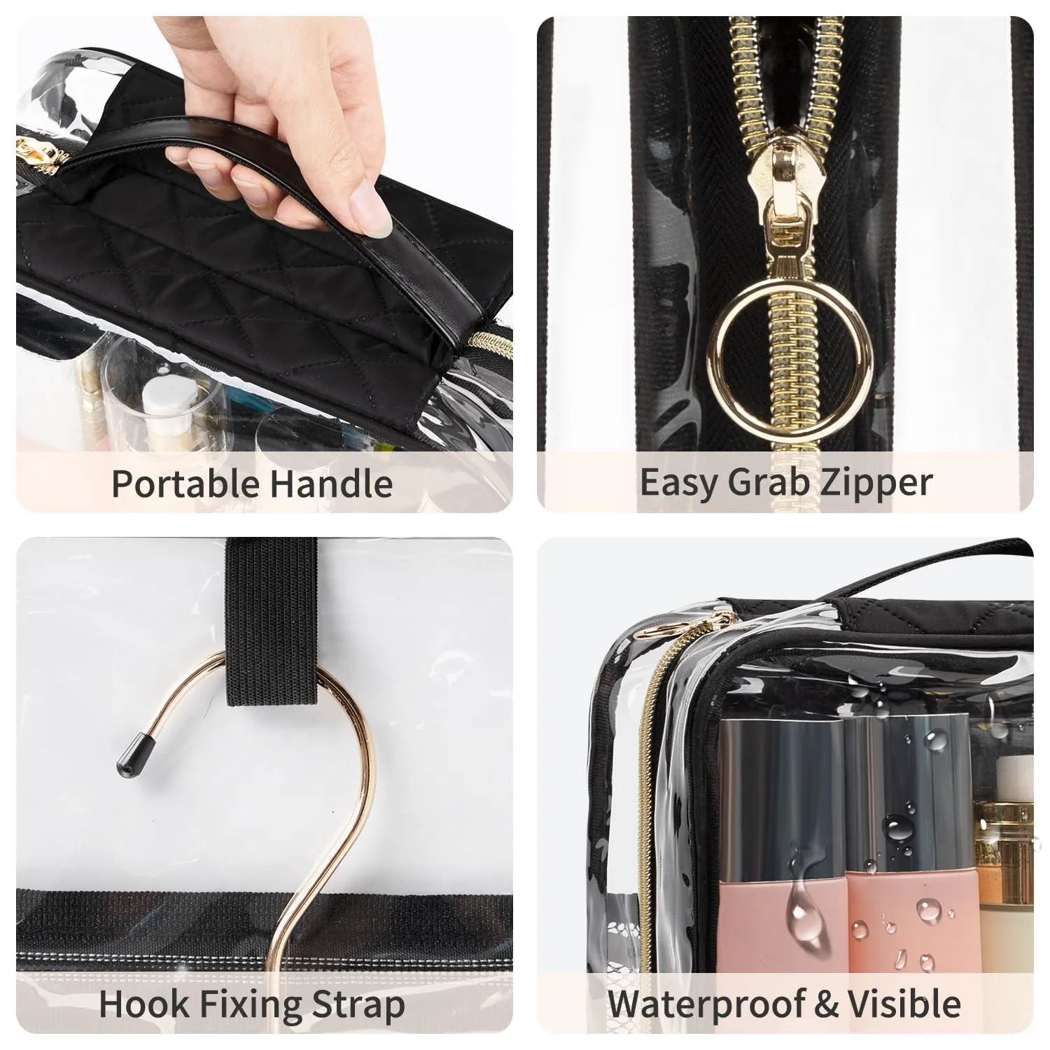 CUBETASTIC Clear Toiletry Bag for Men and Women, Transparent Travel Toiletry Bag with 360° Hanging Hook, Portable Makeup Cosmetic Organizer Case for Travelling Toiletries Accessories