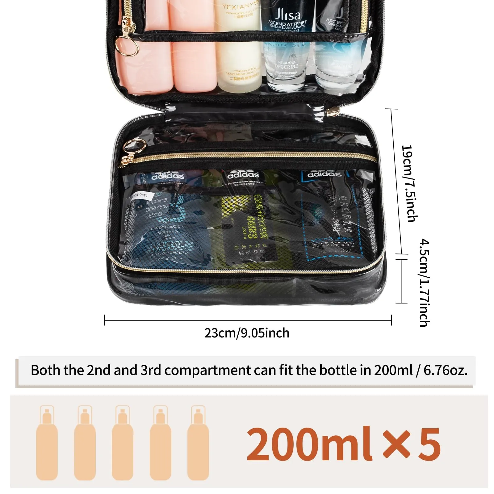 CUBETASTIC Clear Toiletry Bag for Men and Women, Transparent Travel Toiletry Bag with 360° Hanging Hook, Portable Makeup Cosmetic Organizer Case for Travelling Toiletries Accessories