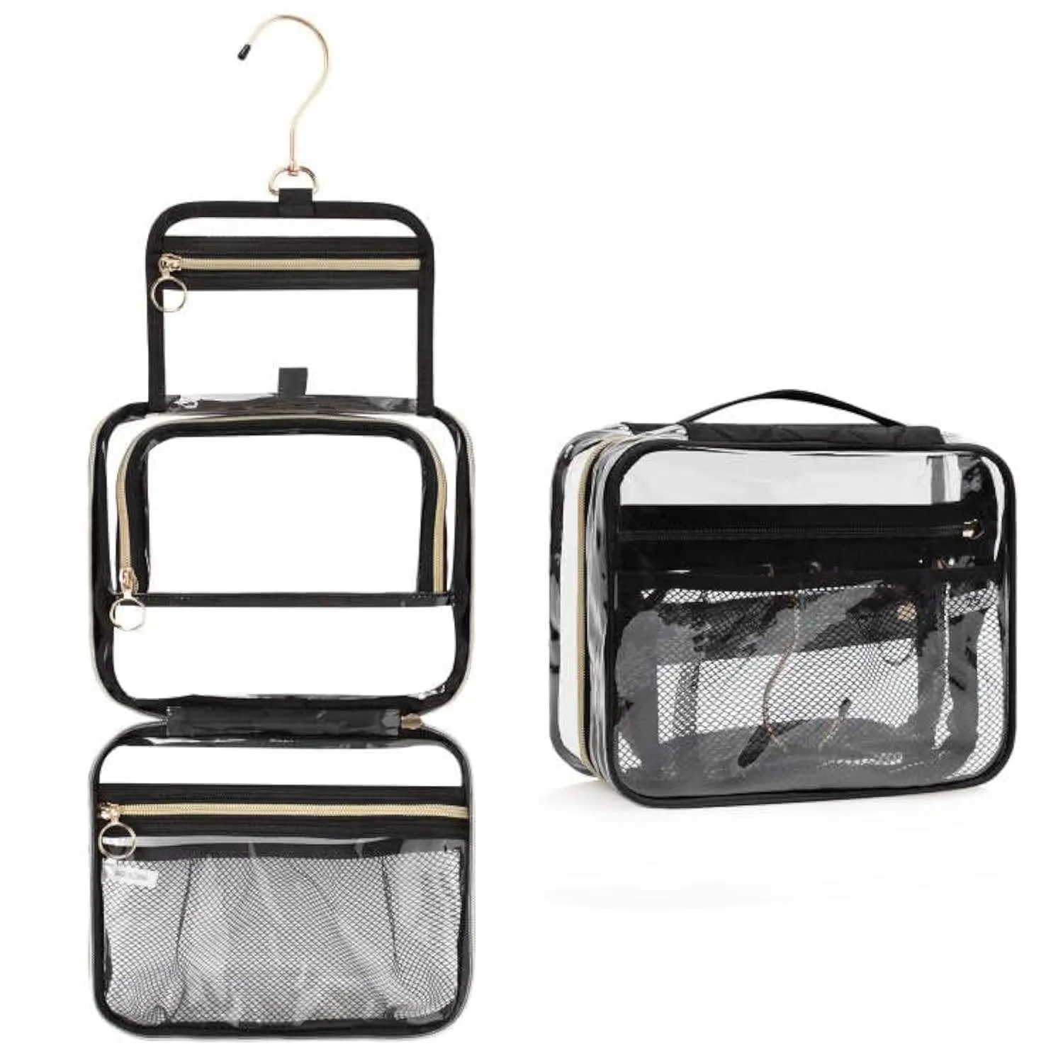 CUBETASTIC Clear Toiletry Bag for Men and Women, Transparent Travel Toiletry Bag with 360° Hanging Hook, Portable Makeup Cosmetic Organizer Case for Travelling Toiletries Accessories