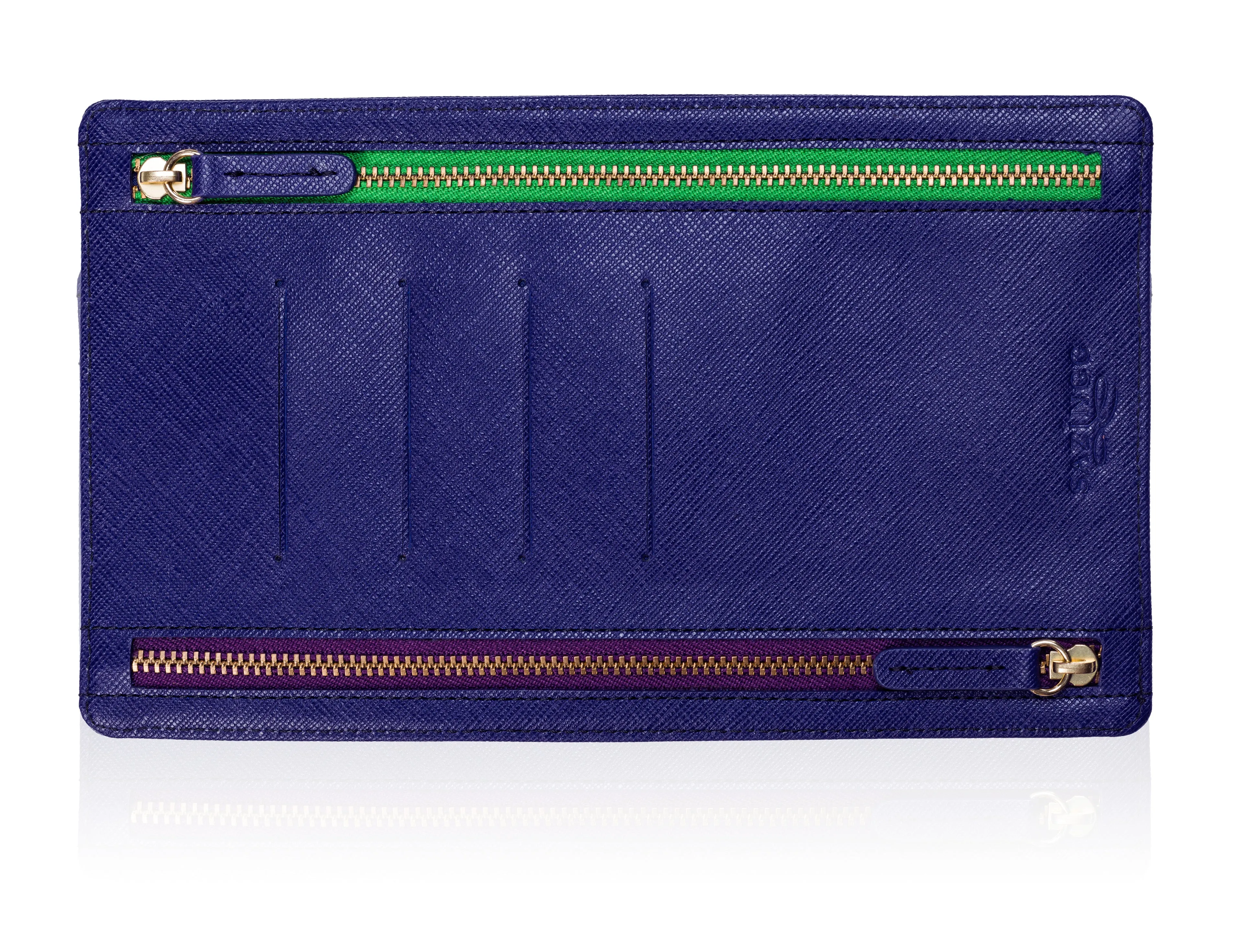 Currency Pouch in Blue Textured Leather