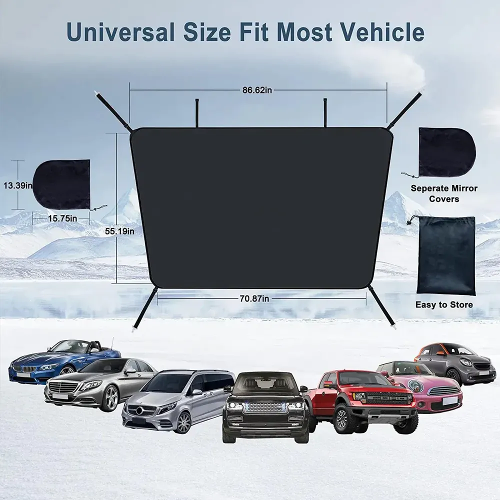 Custom Text For Car Windshield Snow Cover, Compatible with All Cars, Large Windshield Cover for Ice and Snow Frost with Removable Mirror Cover Protector, Wiper Front Window Protects Windproof UV Sunshade Cover KO15983