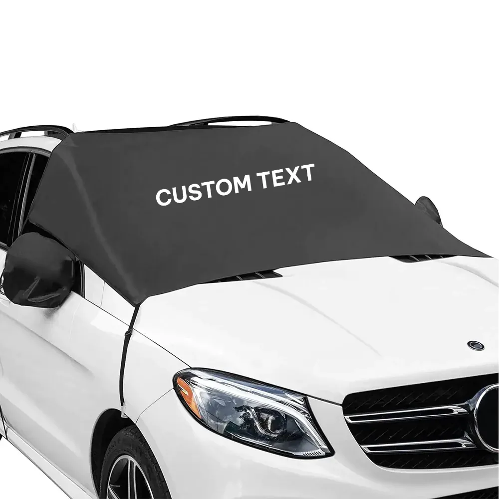 Custom Text For Car Windshield Snow Cover, Compatible with All Cars, Large Windshield Cover for Ice and Snow Frost with Removable Mirror Cover Protector, Wiper Front Window Protects Windproof UV Sunshade Cover KO15983