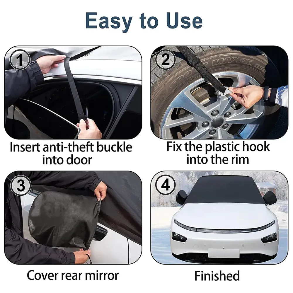 Custom Text For Car Windshield Snow Cover, Compatible with All Cars, Large Windshield Cover for Ice and Snow Frost with Removable Mirror Cover Protector, Wiper Front Window Protects Windproof UV Sunshade Cover WQ15983