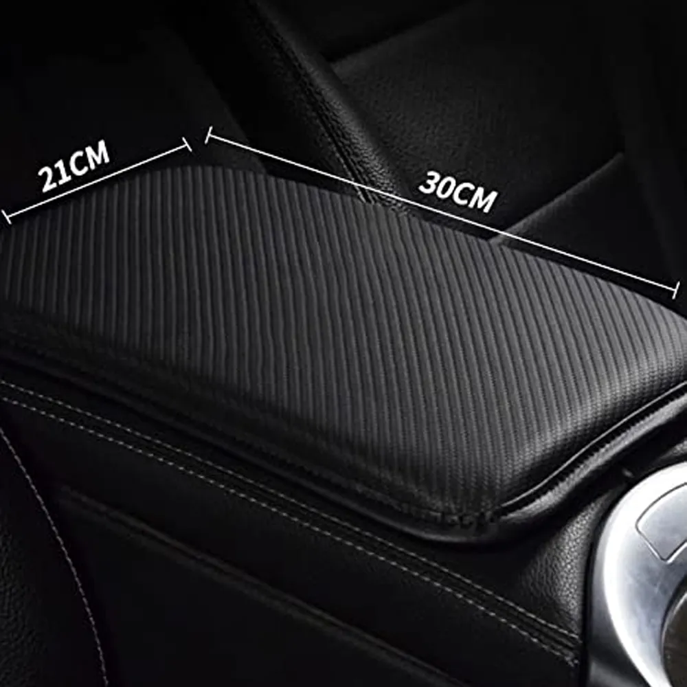 Custom Text For Center Console Pad, Compatible with All Cars, Carbon Fiber PU Leather Auto Armrest Cover Protector, Waterproof Car Armrest Seat Box Cover NS13991