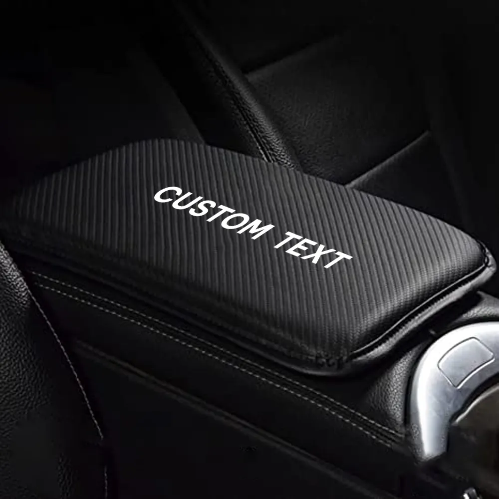 Custom Text For Center Console Pad, Compatible with All Cars, Carbon Fiber PU Leather Auto Armrest Cover Protector, Waterproof Car Armrest Seat Box Cover NS13991