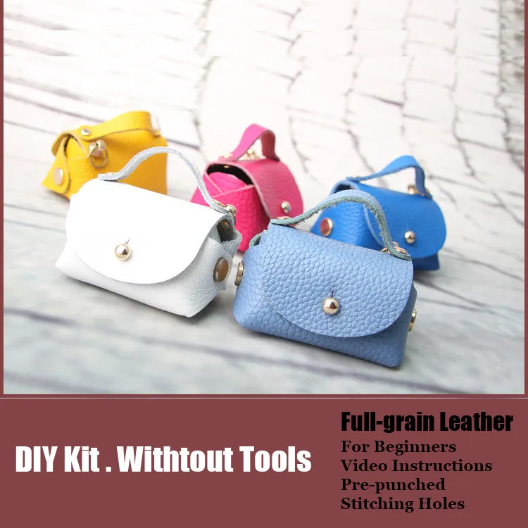 DIY Blue Leather Pouch Kits DIY Leather Projects DIY Blue Leather Mini HandBag Kit DIY Leather Coin Pouch Kit