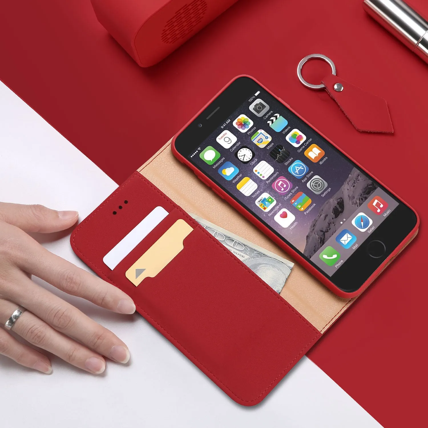 DUX DUCIS For iPhone 6/6s Luxury Genuine Leather Magnetic Flip Cover Full Protective Case with Bracket Card Slot Khaki