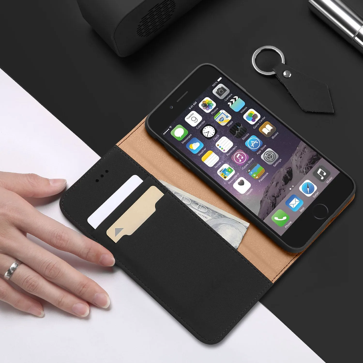 DUX DUCIS For iPhone 6/6s Luxury Genuine Leather Magnetic Flip Cover Full Protective Case with Bracket Card Slot Khaki