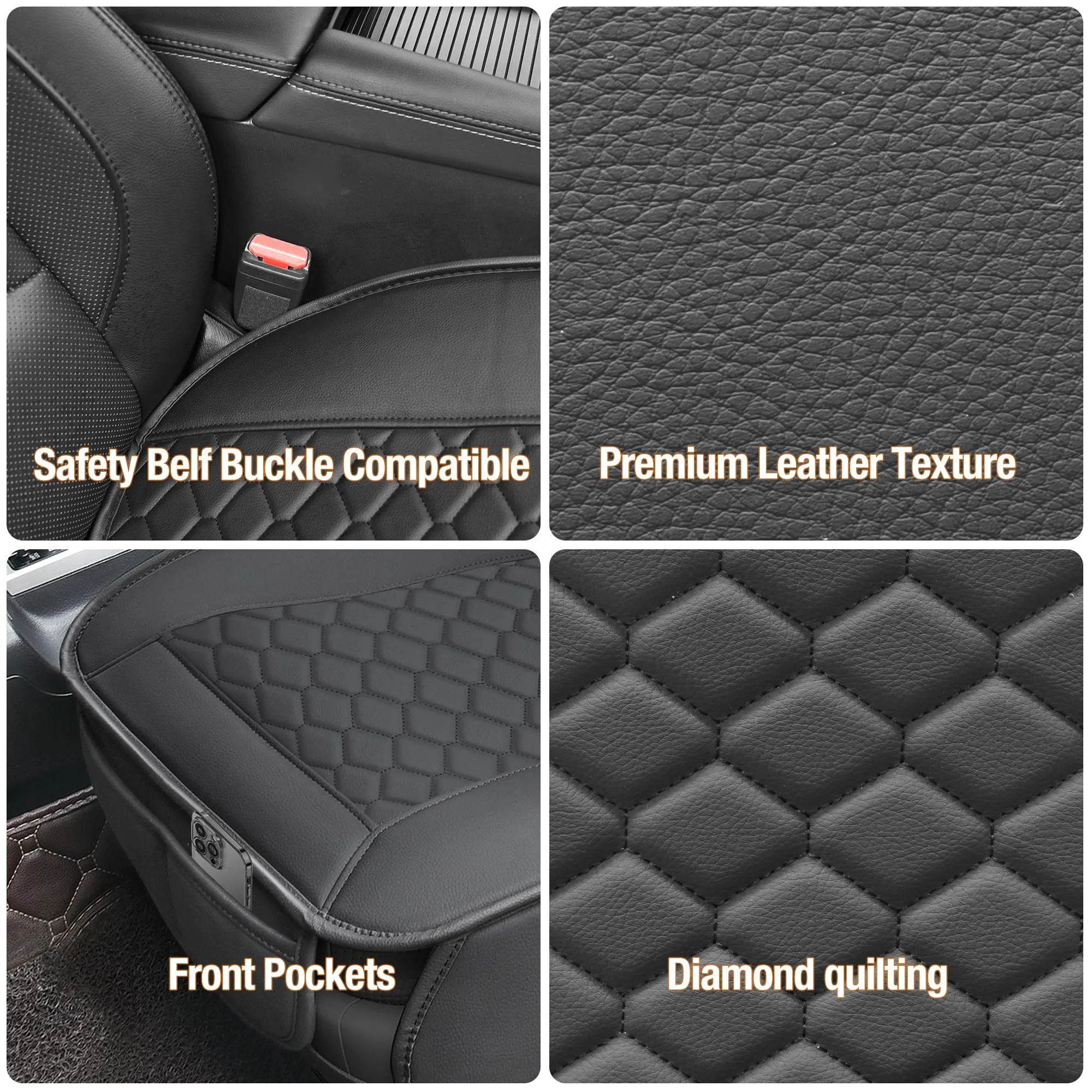 Elantrip Luxury Leather Car Seat Covers, Anti-Slip Waterproof & Full Protection Universal - Black, 2Pack