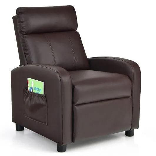 Ergonomic PU Leather Kids Recliner Lounge Sofa for 3-12 Age Group-Brown - Color: