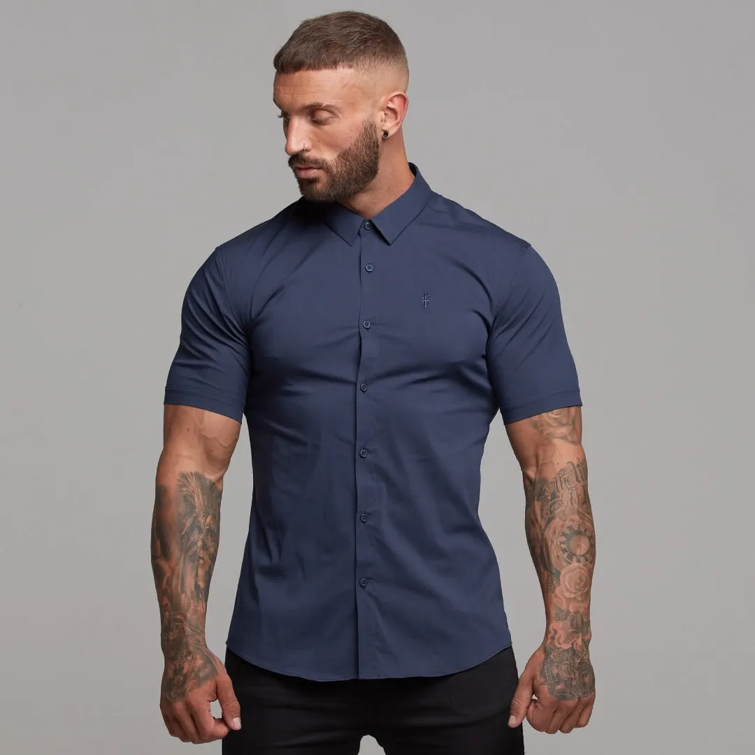 Father Sons Super Slim Stretch Classic Navy Short Sleeve - FS181
